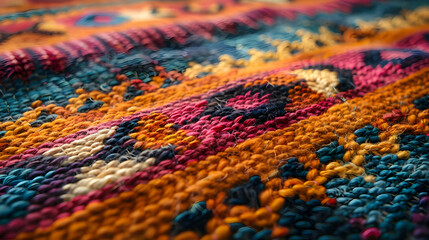 Fototapeta premium Close-Up of a Colorful Woven Rug Texture