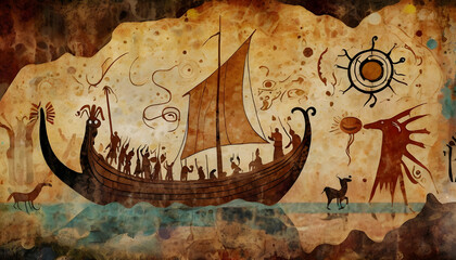 Naklejka premium Ancient hieroglyphics Cave background