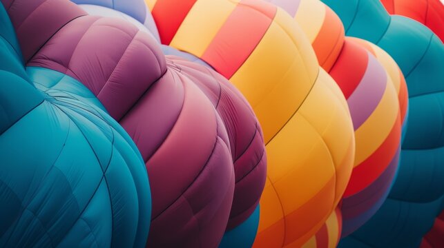 Air balloons in a range of vivid colors filling the sky, with a focus on the textures and details of the balloon fabric for a rich and immersive background.