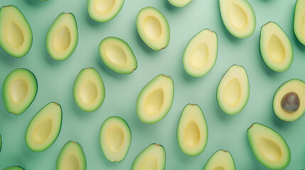 Fresh Avocados on a Pastel green Background - Healthy Eating Concept