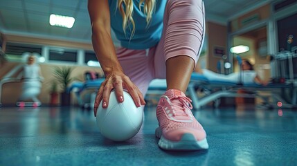 Naklejka premium young physiotherapist exercising,senior patient in physic room