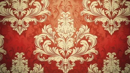 Fototapeta premium Elegant Red and Gold Damask Pattern Background