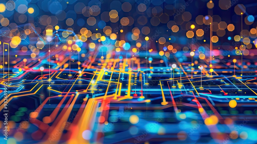Poster Abstract digital dot line particle data background connecting technology concept.