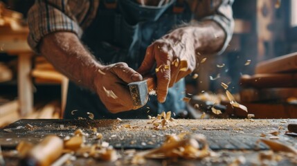Carpenter Working with Wood.