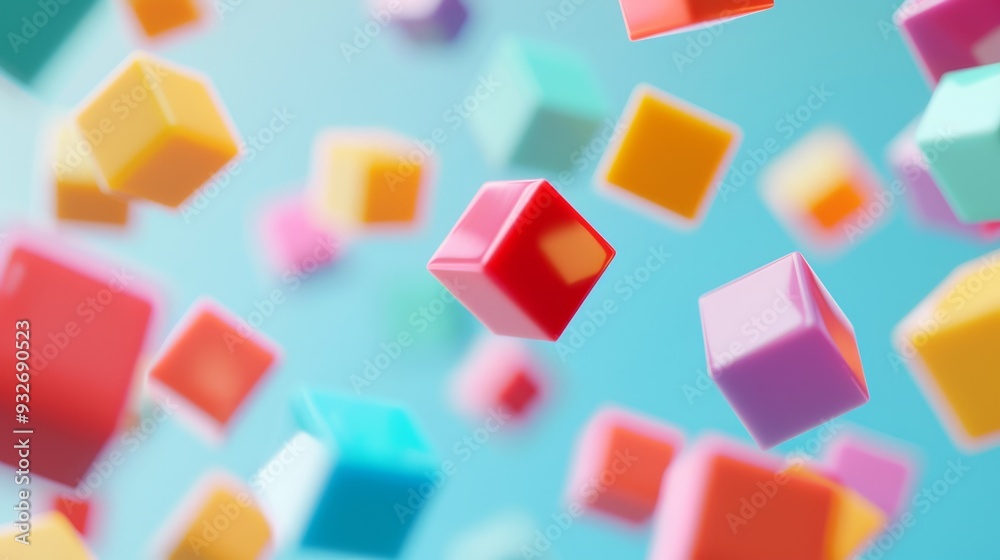 Leinwandbilder Artistic depiction of floating, multicolored cubes arranged in a seemingly random pattern with a simple, unobtrusive background