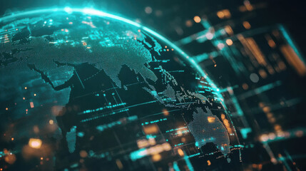 Obraz premium Globe in the concept of global economic network, connectivity in the digital age.
