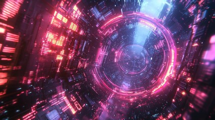 Obraz premium Abstract Futuristic Neon Tunnel with Pink and Blue Lights