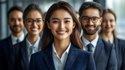 Fototapeta premium Professional group portrait of smiling individuals in business attire.