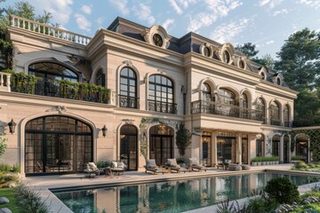 Fototapeta premium Luxury French Mansion with Swimming Pool