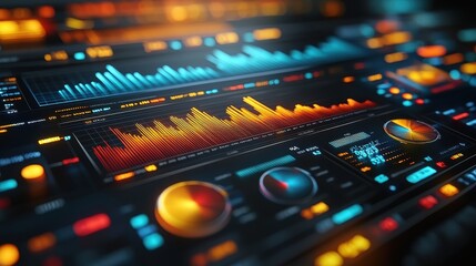 Obraz premium Futuristic Digital Interface with Data Analysis Charts Graphs and Pie Chart