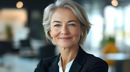 Fototapeta premium Professional portrait of a confident older woman in a business setting.