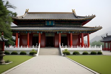 Fototapeta premium Chinese Temple: A place of worship in Chinese culture, often dedicated to Buddhism, Taoism, or traditional folk religions, featuring ornate architecture and symbolic decor.