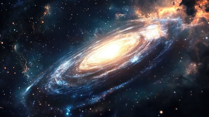 Obraz premium Image of a rotating galaxy with dynamic spiral arms and glowing stellar cores, illustrating the continuous movement of celestial flux.