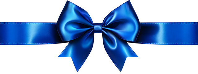 Shiny satin blue ribbon with a bow isolated on transparent background for greeting cards and invitations.