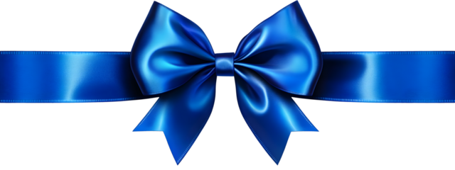 Shiny satin blue ribbon with a bow isolated on transparent background for greeting cards and invitations.