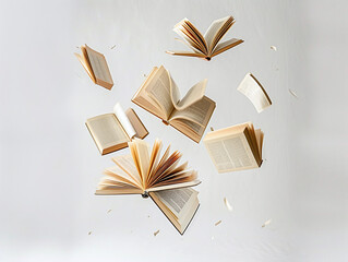 Book Falling Isolated on White Background Capturing Motion and Gravity
