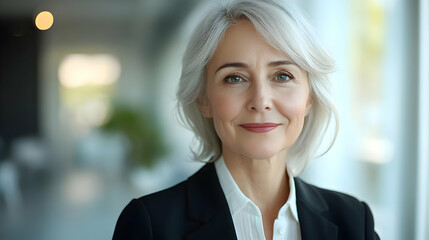 Fototapeta premium Professional woman with gray hair in a business setting.