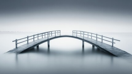 An empty bridge stretching over calm water, symbolizing the silent beauty of emptiness.