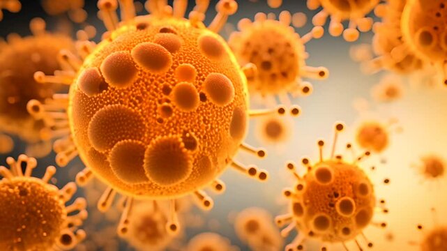 Microscopic review of floating virus cells.