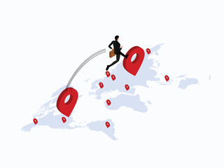 Business start up, move office to new address or transfer to new location 3d isometric vector illustration