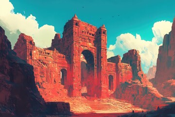 Ancient Redstone Archway in a Desert Canyon