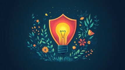 Light Bulb in Floral Shield   Inspiration  Idea  Growth  Concept