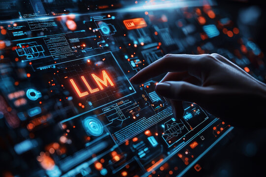 hand hold LLM text icon, AI Large Language Model concept. A language model distinguished by its general-purpose language generation capability. Chat AI.