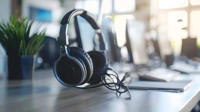 Communication support, call center and customer service help desk. VOIP headset for customer service support (call center) concep. 