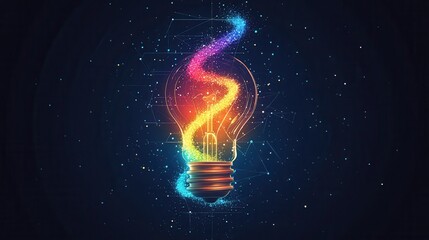 Abstract Light Bulb with Colorful Sparkles and Geometric Pattern