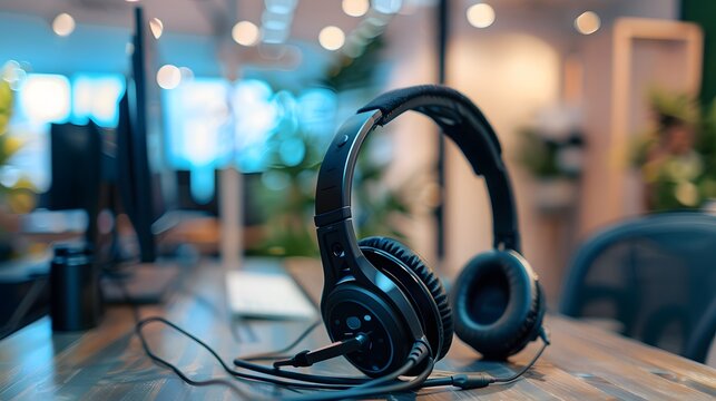 Communication support, call center and customer service help desk. VOIP headset for customer service support (call center) concep. 