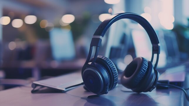 Communication support, call center and customer service help desk. VOIP headset for customer service support (call center) concep. 