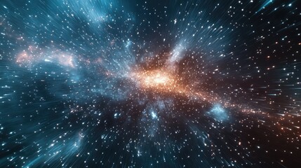 Naklejka premium Photograph of the night sky with moving stars and light streaks, depicting the continuous flux of celestial objects and energy.