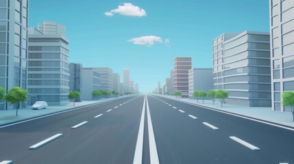 Obraz premium Cityscape with a Single Car on a Long Street