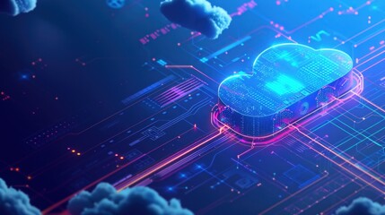 Cloud computing illustration 3D isometric icon on blue background