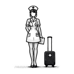 woman with suitcase.women illustration, Art hand drawn vector.