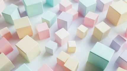 Obraz premium Clean, modern background with a scattering of geometric cubes in soft, muted colors and gentle gradients