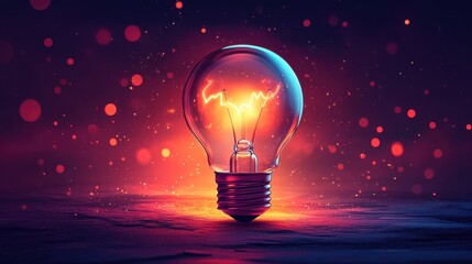Glowing Light Bulb on Dark Background with Bokeh