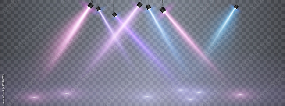 Aufkleber stage lighting with led strobe spotlights. laser light show. empty stage before the performance. spo
