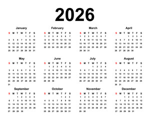 Classic minimalist calendar 2026