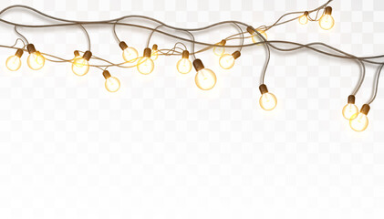 Vector realistic Christmas garland on isolated transparent background for holiday design and decorations.