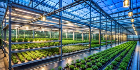 Greenhouses Rows of Plants in a Modern Growing Facility, greenhouse, hydroponics, agriculture, farming