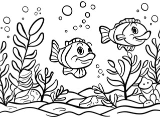 Coloring Pages for Kids, Preschoolers, Simple Coloring Book, Educational, Printable, Animals, Children, Underwater.	