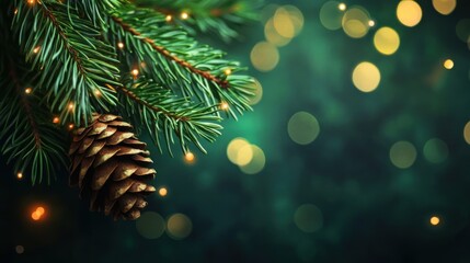 Pine Branch with Christmas Lights and Pinecone