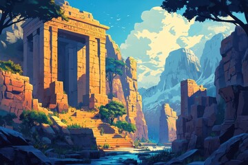 Ancient Stone Gateway in a Mountainous Landscape
