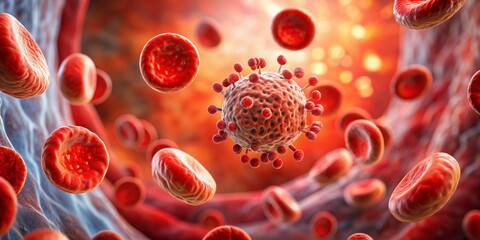 Virus Infiltration 3D Render of Virus Among Red Blood Cells, blood, virus, infection, 3d rendering