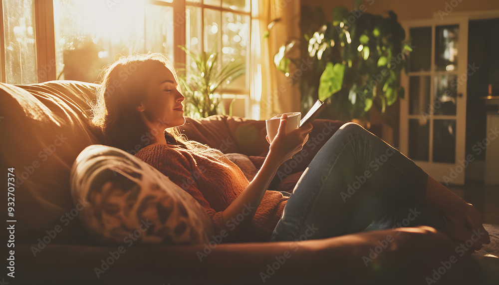 Poster person reading a book at home