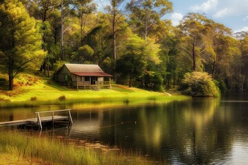 Obraz premium Cabin by the Lake