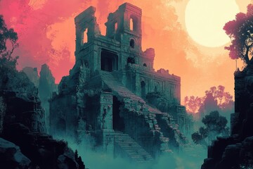 Ancient Stone Ruins with Stairs Leading Up to an Open Archway