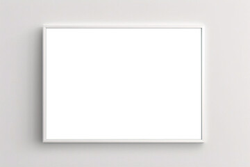 Imagen m&iacute;nima de marco cuadrado blanco vac&iacute;o simulada colgada sobre fondo de pared blanca con luz y sombra de ventana. aislar imagen	