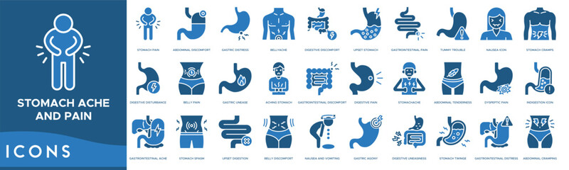 Stomach ache and pain icon. Stomach Pain, Abdominal Discomfort, Gastric Distress, Bellyache and Digestive Discomfort